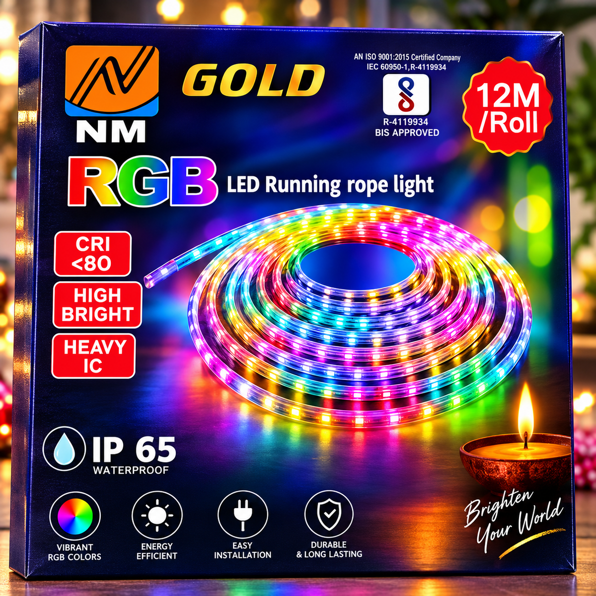 Wiremesafe 12 Meter Trendy Multi Colour Led Strip Light for Temple Multi Rope Light for Decoration Profile Light Strip for Ceiling Waterproof Led Light for Room Pack of 1