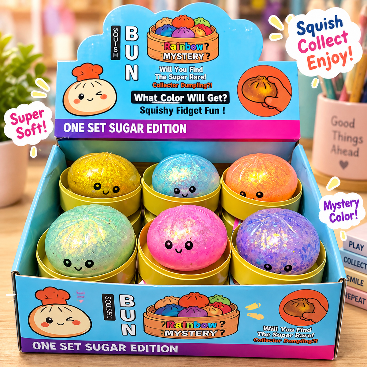 Bun Mystery Toy – Soft Squeeze Fidget Toy, Rainbow Color Collectible