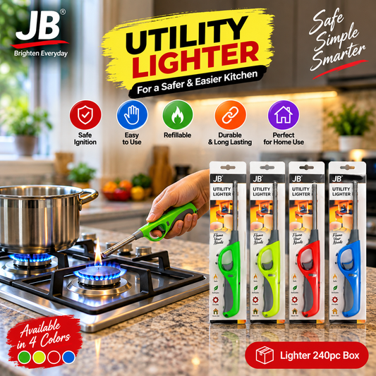 Steel Plastic Gas Lighter for Stove with Adjustable Flame for Kitchen (Multicolored, Pack of 4)