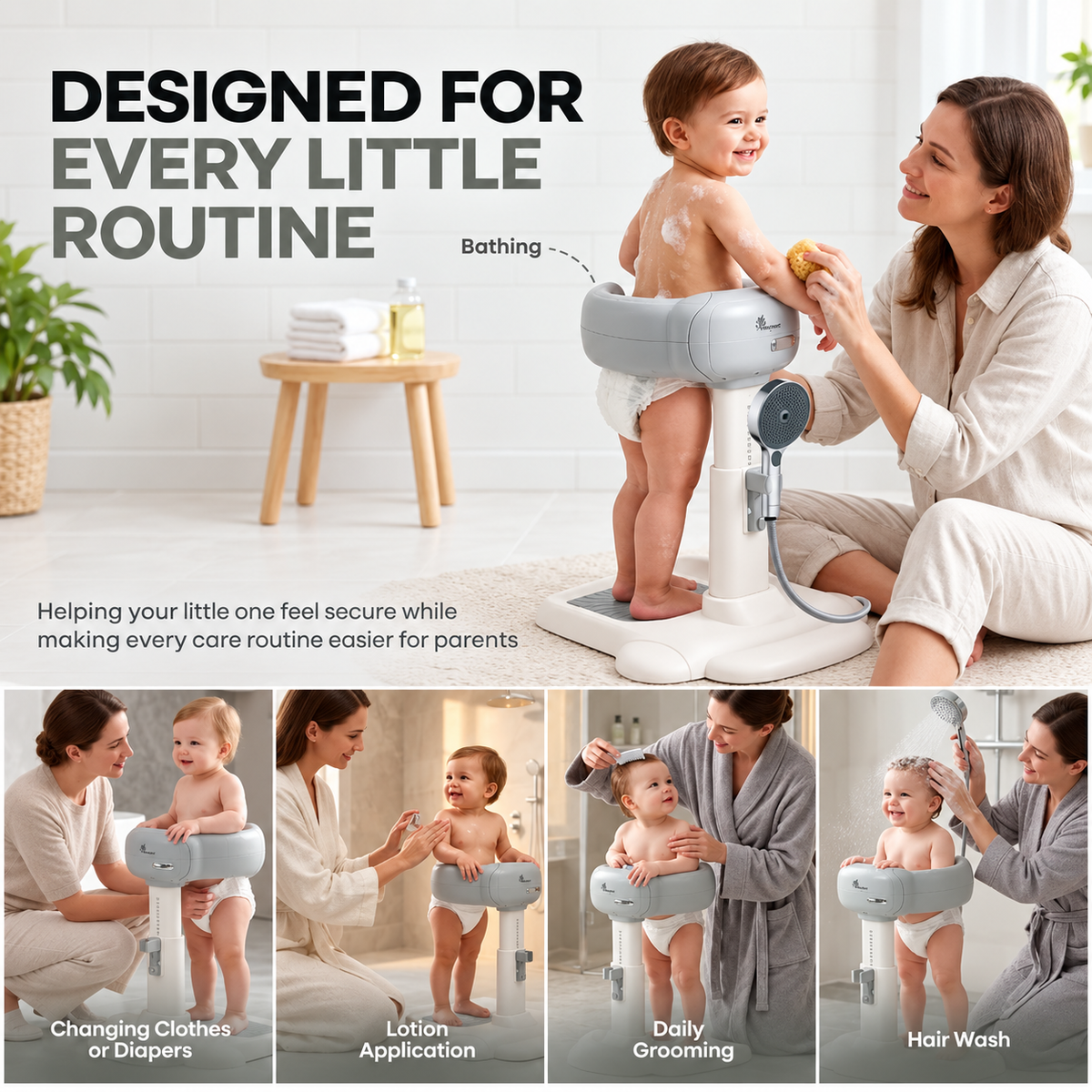 Baby Bath Support Seat 11-Level Adjustable 360 Bathing Seat for Babies 9-36 Months
