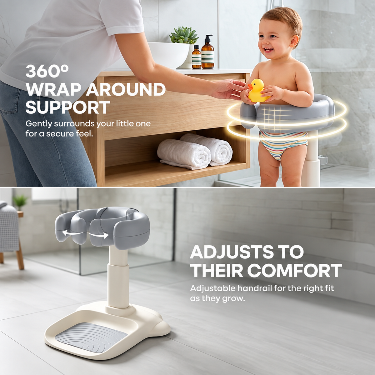 Baby Bath Support Seat 11-Level Adjustable 360 Bathing Seat for Babies 9-36 Months